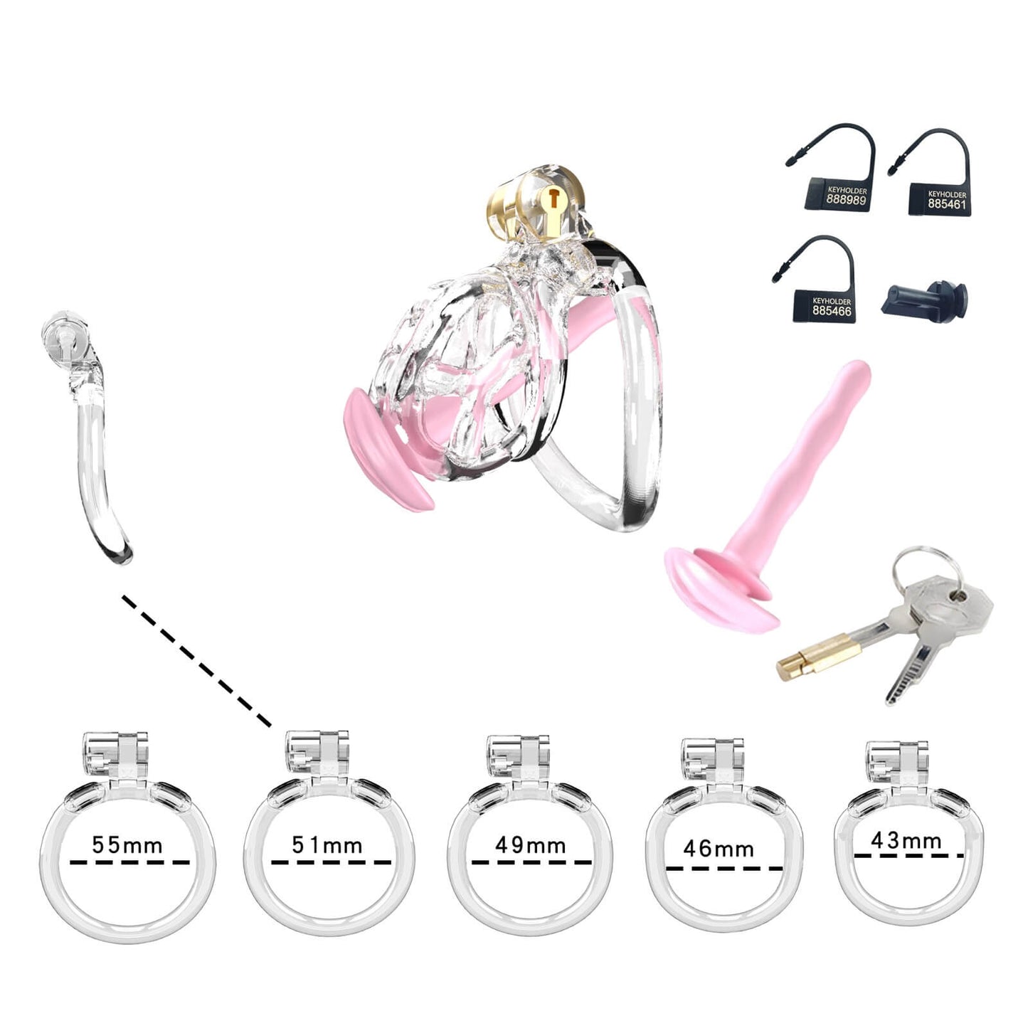 Transparent Cobra Nub Chastity Kit With Urethral