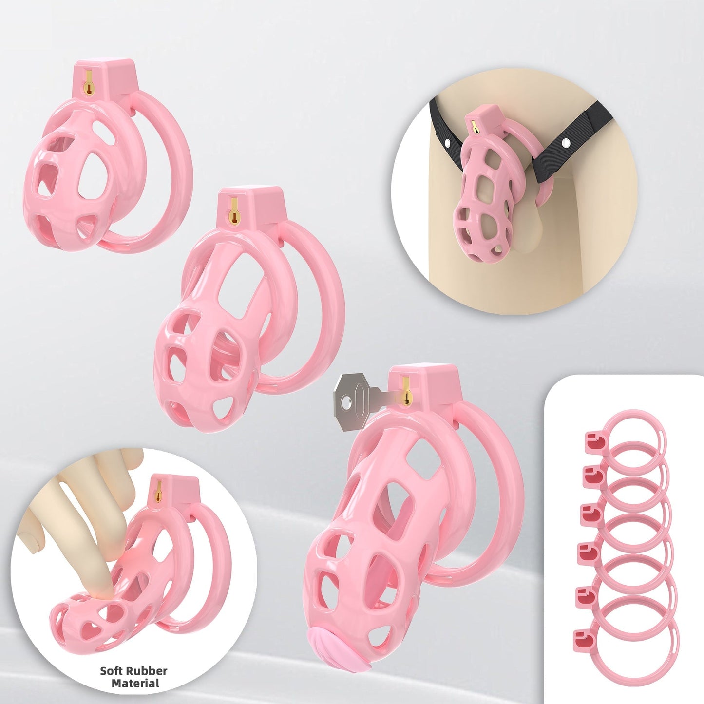 Pearl Pink Cobra Soft Silicone Chastity Cage 