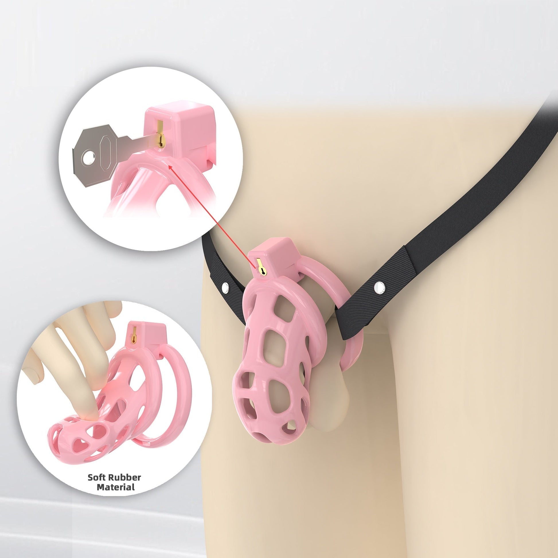 Pearl Pink Cobra Soft Silicone Chastity Cage 5